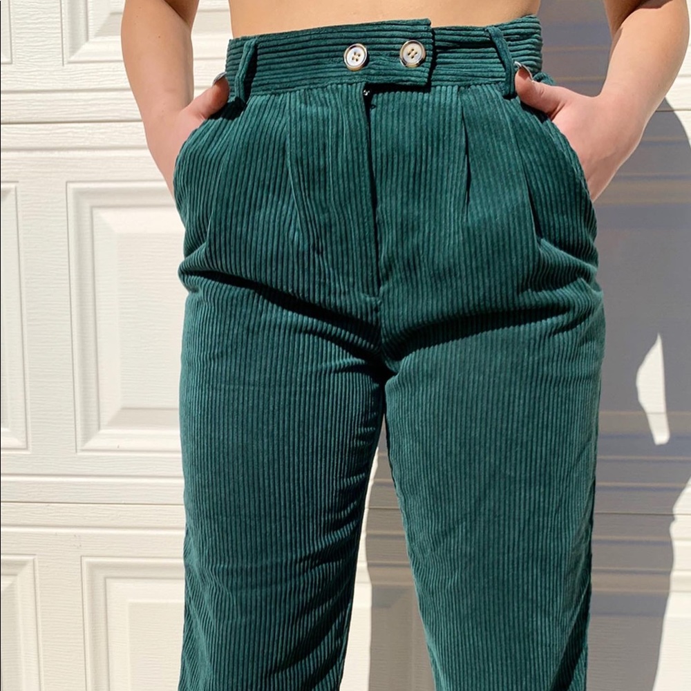 Dark Green Corduroy Pants W Buttons
